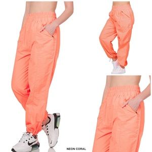 NEW! Zenana Windbreaker Smocked High Waistband Jogger.NWOT